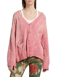 Distressed Cotton Knit Boyfriend Cardigan