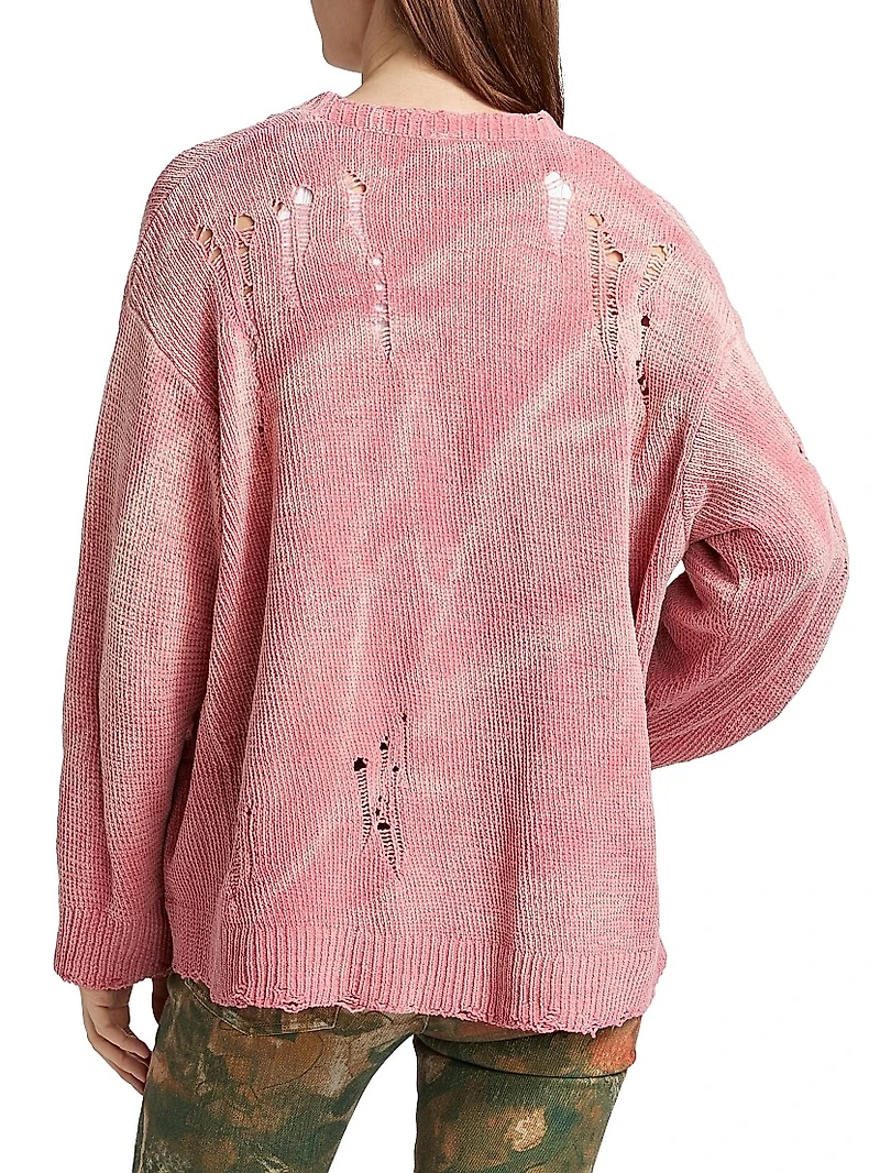 Distressed Cotton Knit Boyfriend Cardigan