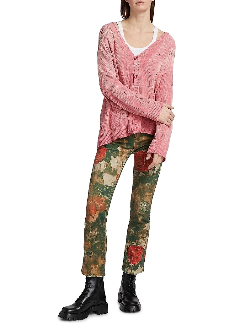 Distressed Cotton Knit Boyfriend Cardigan