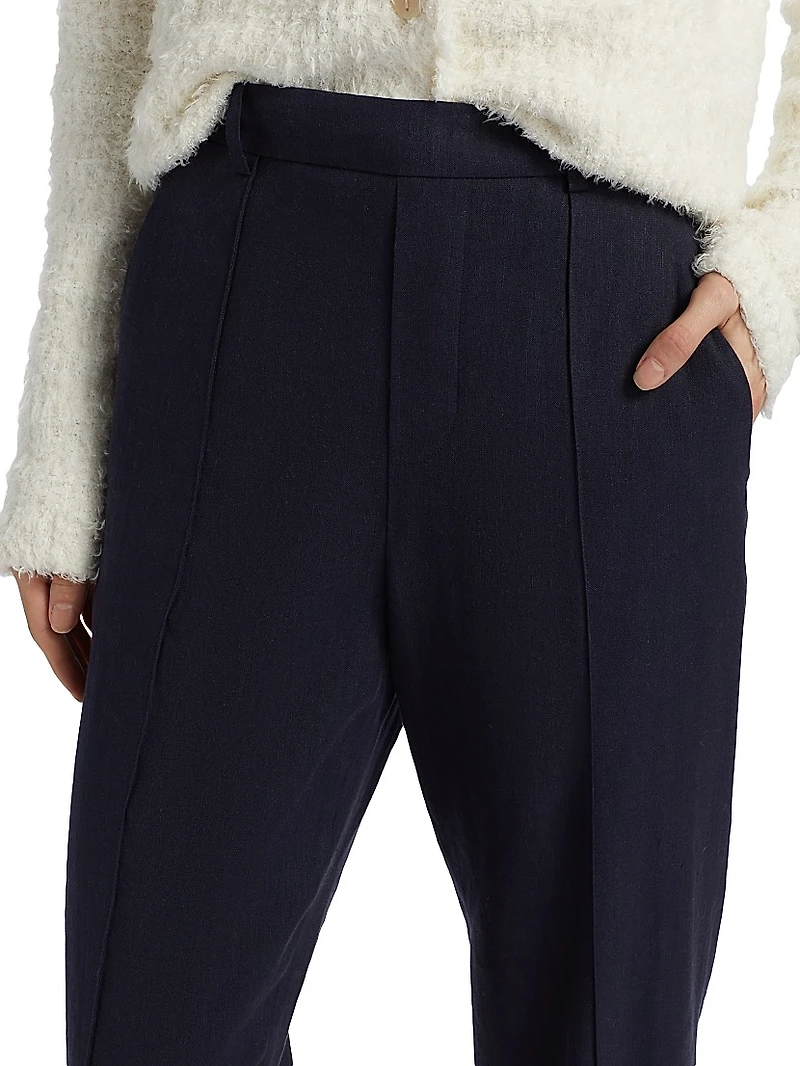 Linen-Blend Mid-Rise Tapered Pants