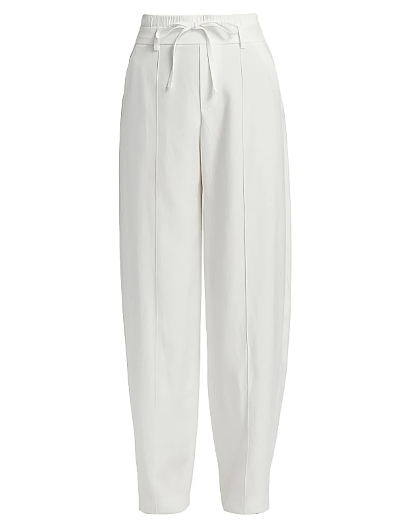 Mid-Rise Double-Waistband Drawstring Pants