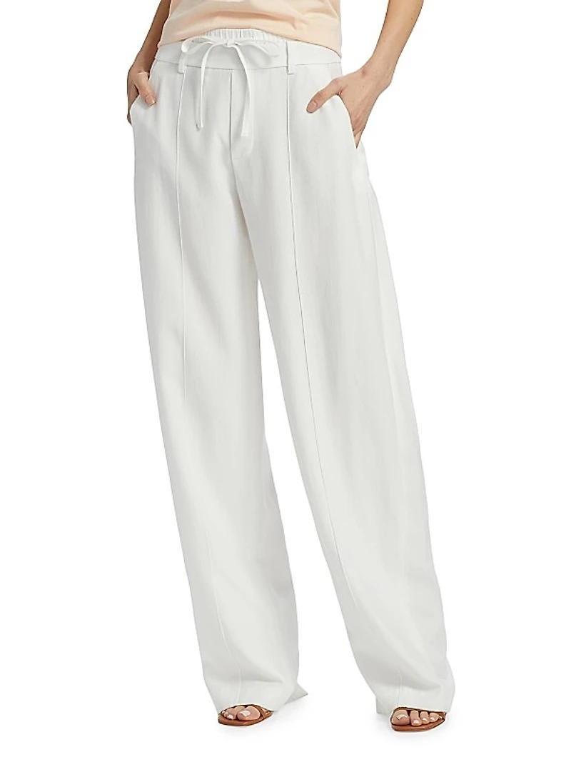 Mid-Rise Double-Waistband Drawstring Pants
