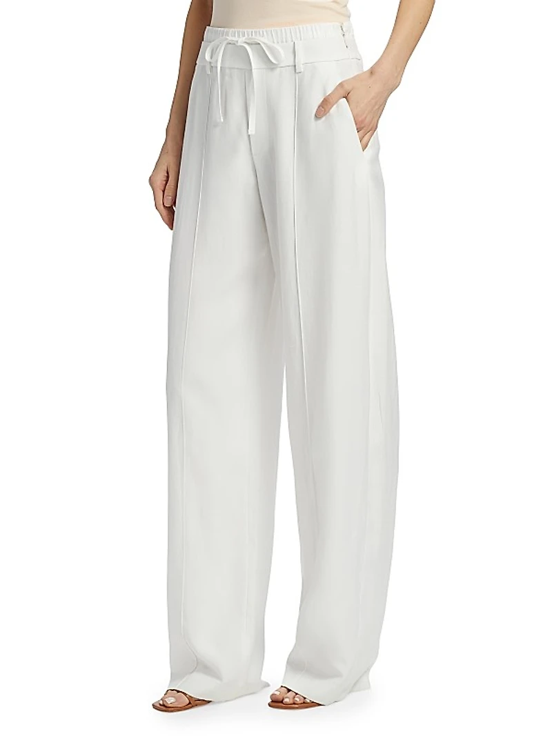 Mid-Rise Double-Waistband Drawstring Pants