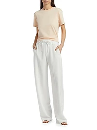 Mid-Rise Double-Waistband Drawstring Pants