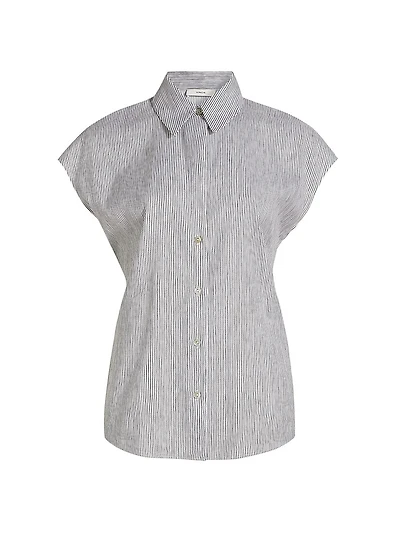 Ticking Striped Linen-Blend Blouse