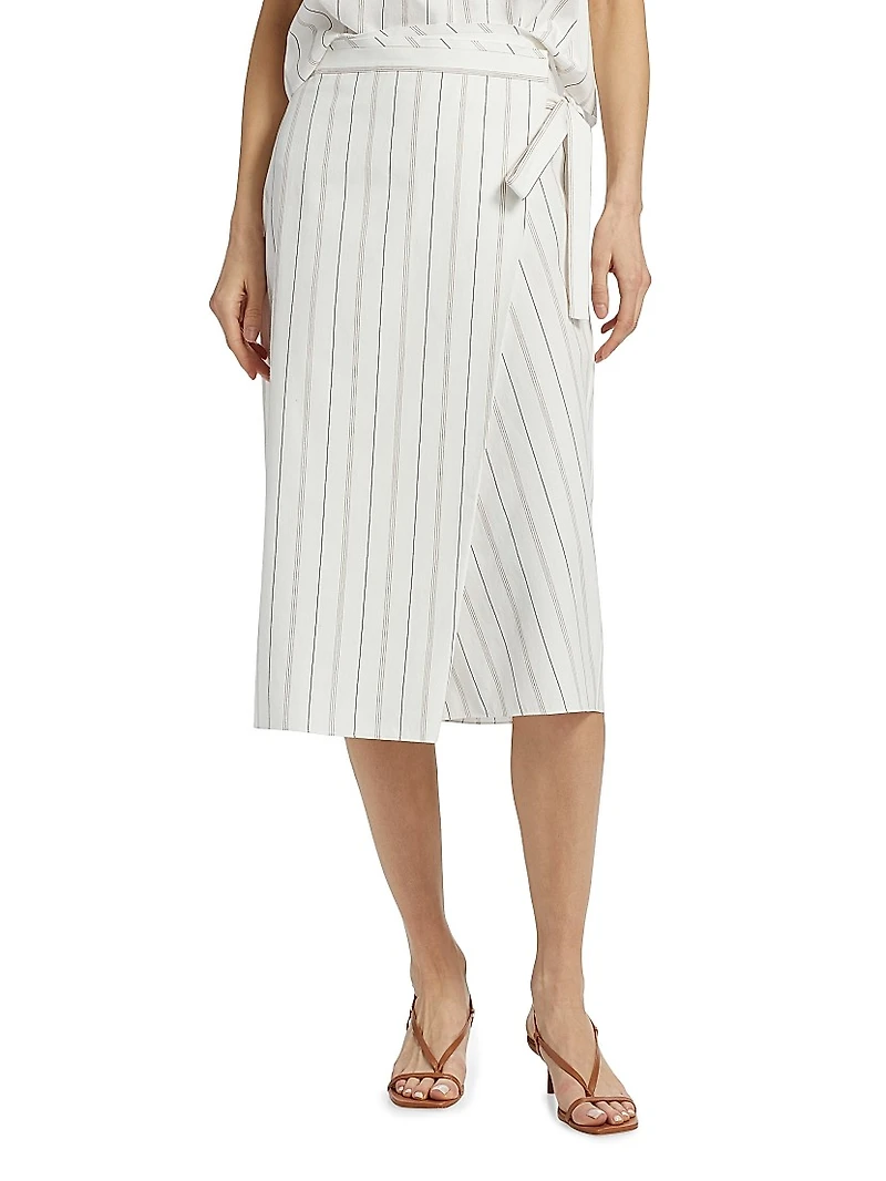 Seedling Striped Cotton Wrap Midi-Skirt