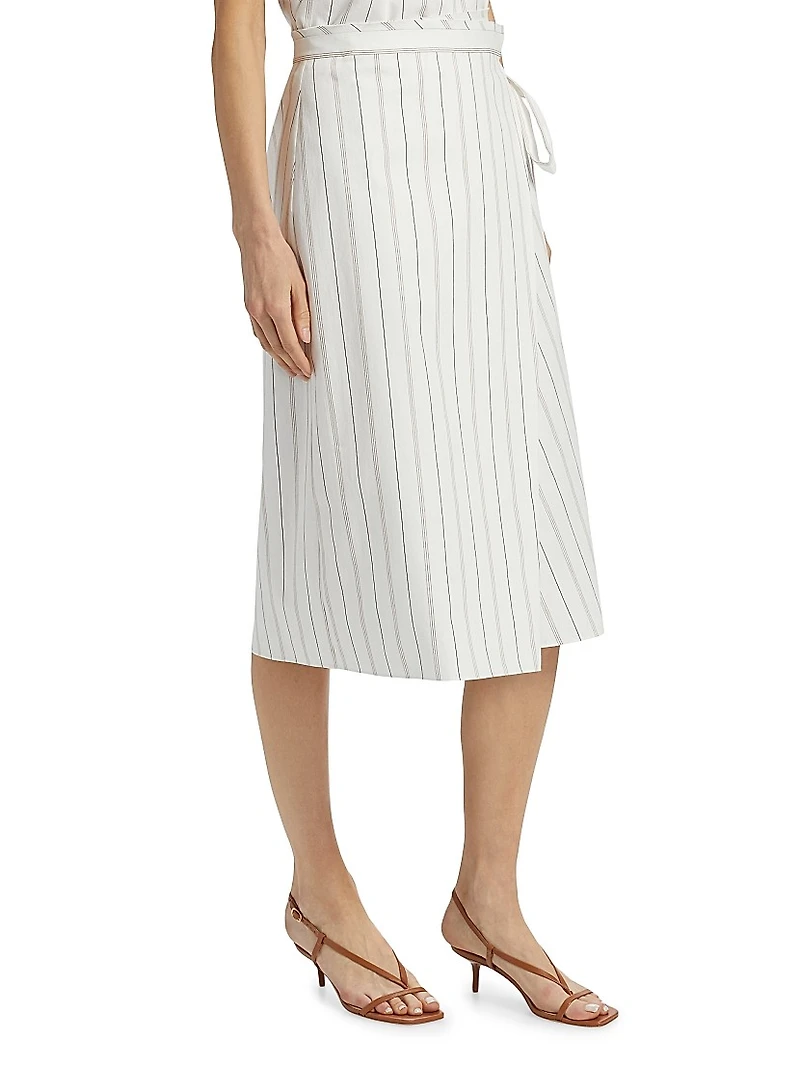 Seedling Striped Cotton Wrap Midi-Skirt