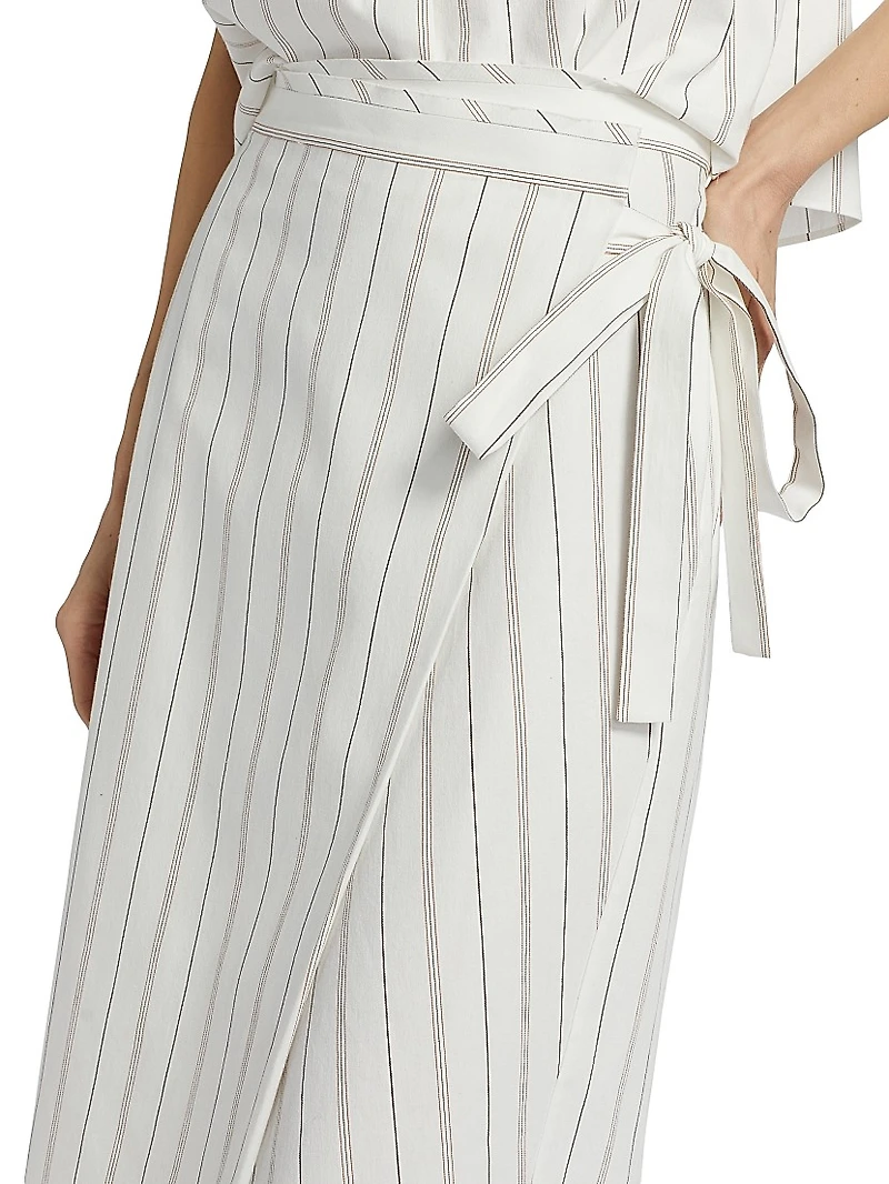 Seedling Striped Cotton Wrap Midi-Skirt