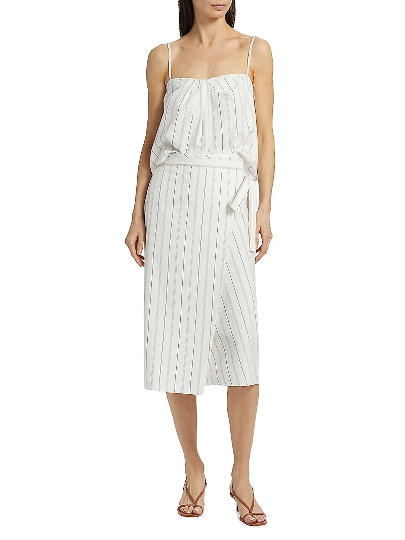 Seedling Striped Cotton Wrap Midi-Skirt