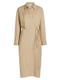 Cotton-Linen-Blend Wrap Midi-Shirtdress