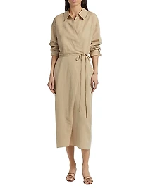 Cotton-Linen-Blend Wrap Midi-Shirtdress