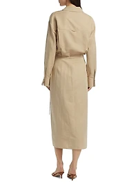 Cotton-Linen-Blend Wrap Midi-Shirtdress