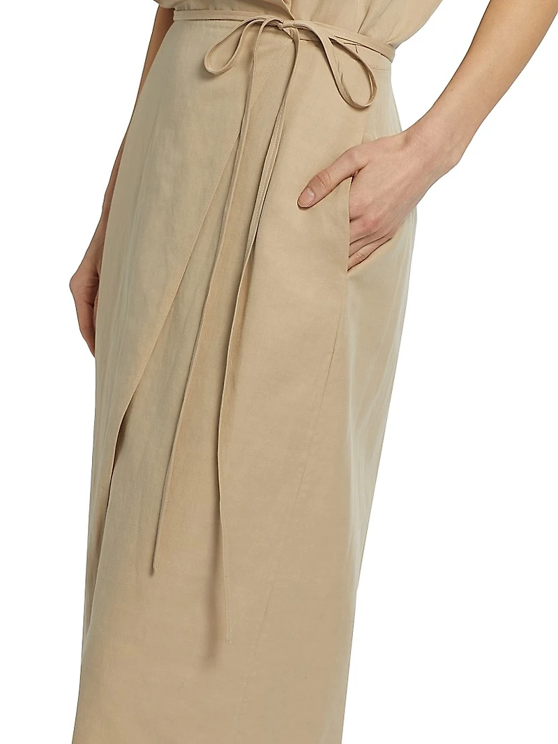 Cotton-Linen-Blend Wrap Midi-Shirtdress