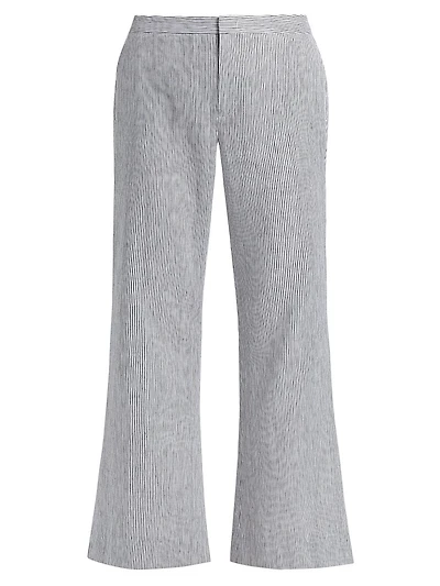Striped Linen-Cotton Low-Rise Flared Pants