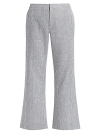 Striped Linen-Cotton Low-Rise Flared Pants