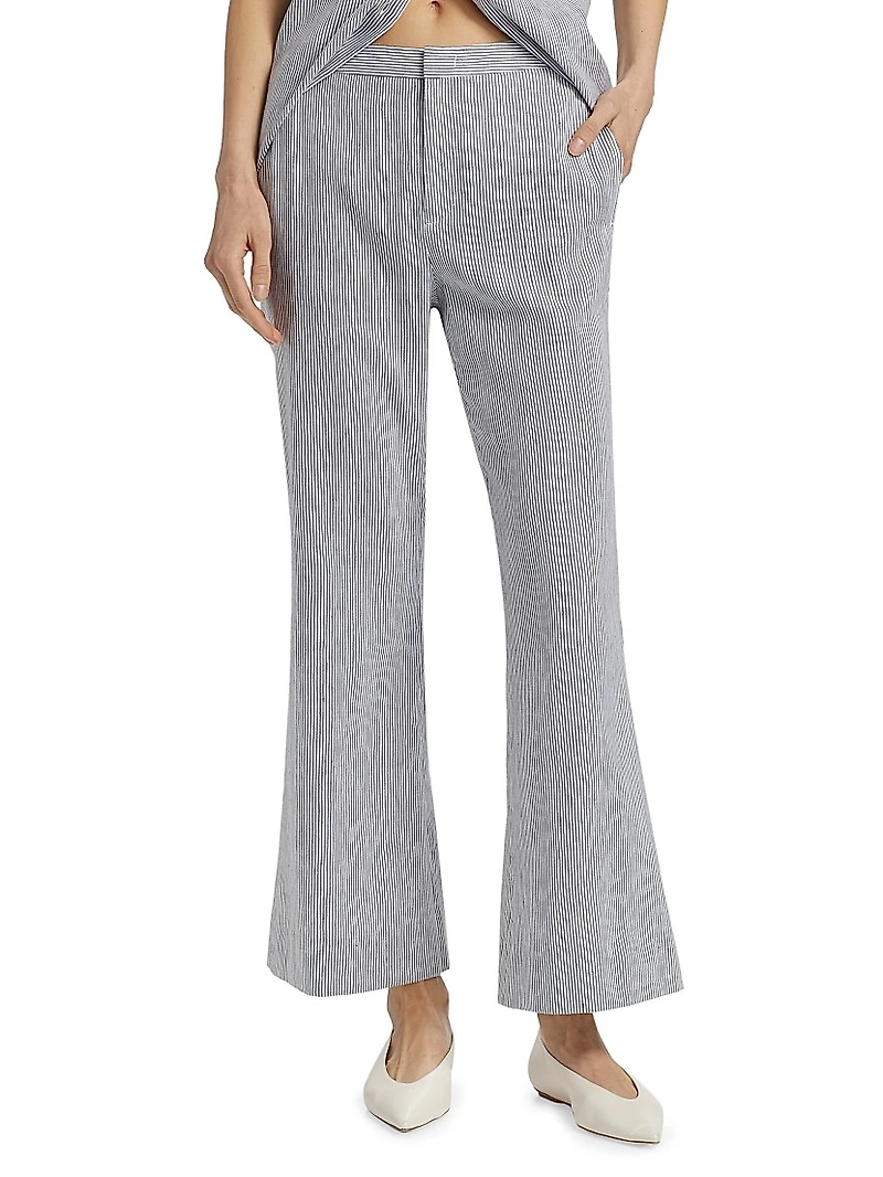 Striped Linen-Cotton Low-Rise Flared Pants