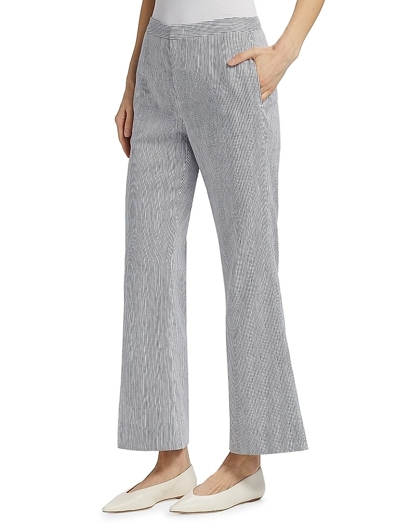 Striped Linen-Cotton Low-Rise Flared Pants