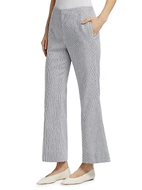 Striped Linen-Cotton Low-Rise Flared Pants