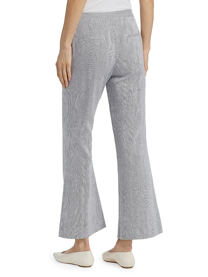 Striped Linen-Cotton Low-Rise Flared Pants