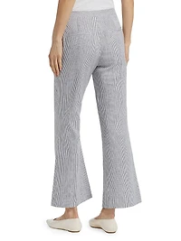 Striped Linen-Cotton Low-Rise Flared Pants