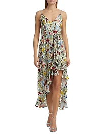 Tara Floral Asymmetric Wrap Midi-Dress