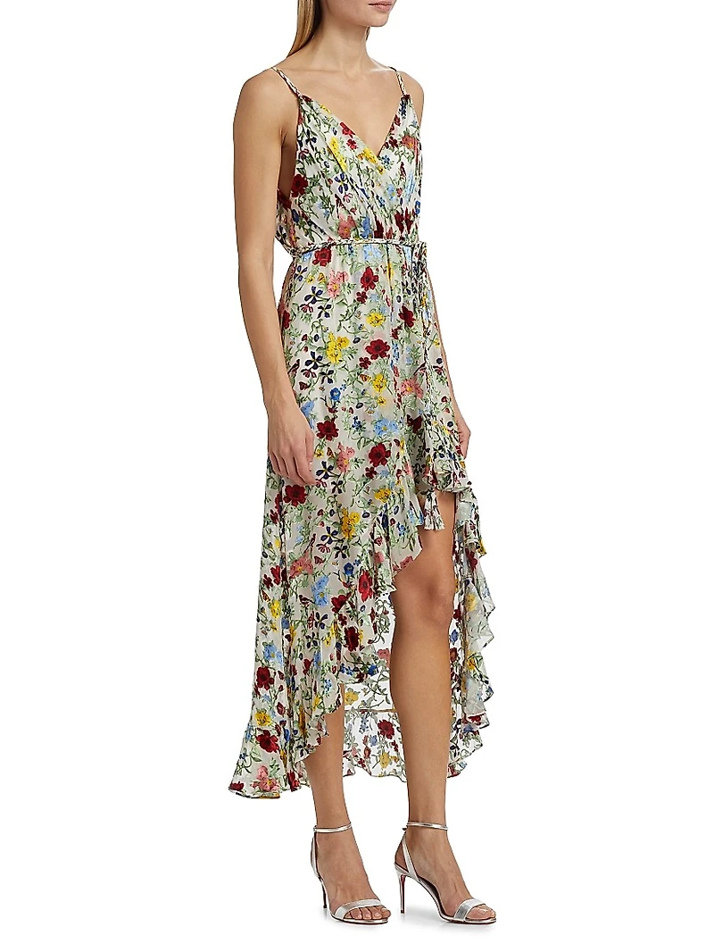 Tara Floral Asymmetric Wrap Midi-Dress
