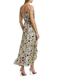 Tara Floral Asymmetric Wrap Midi-Dress