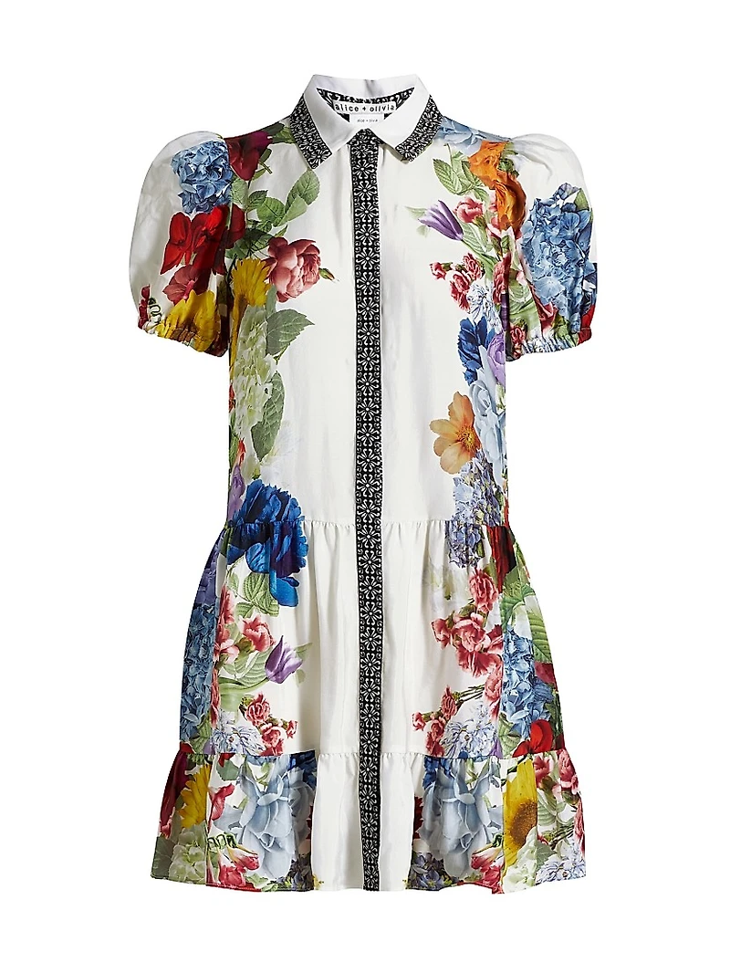 Claire Floral Puff-Sleeve Mini Shirtdress