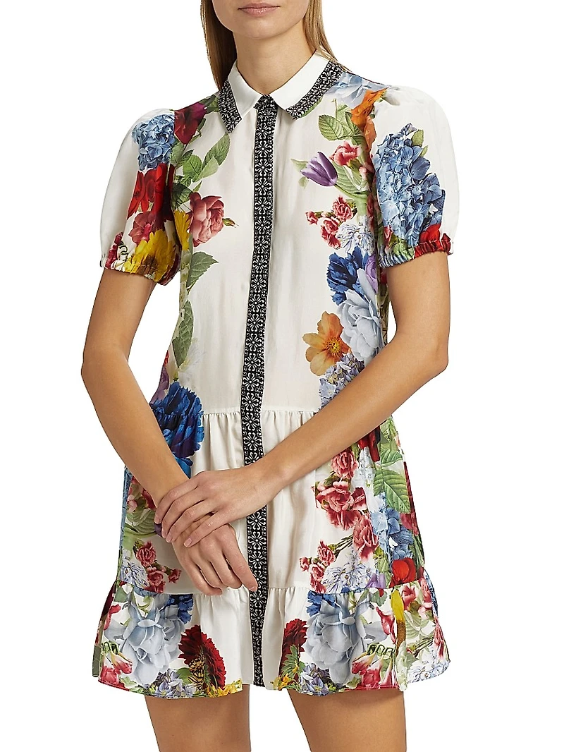 Claire Floral Puff-Sleeve Mini Shirtdress