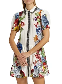 Claire Floral Puff-Sleeve Mini Shirtdress