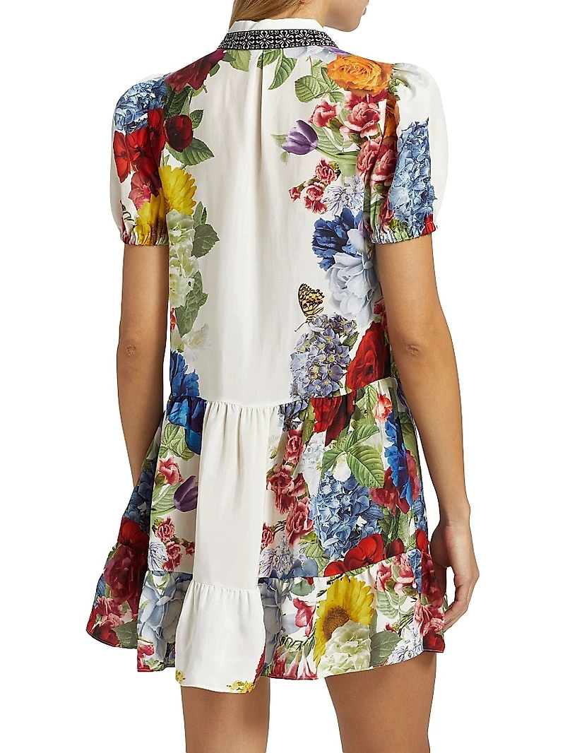 Claire Floral Puff-Sleeve Mini Shirtdress