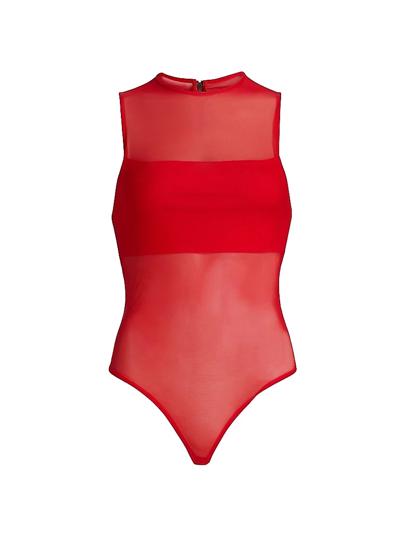 Bandeau Sleeveless Sheer Crewneck Bodysuit