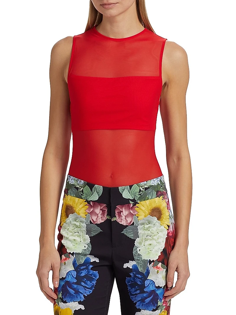 Bandeau Sleeveless Sheer Crewneck Bodysuit