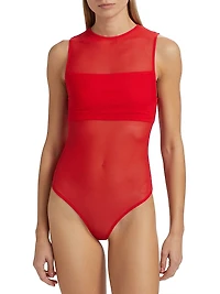 Bandeau Sleeveless Sheer Crewneck Bodysuit