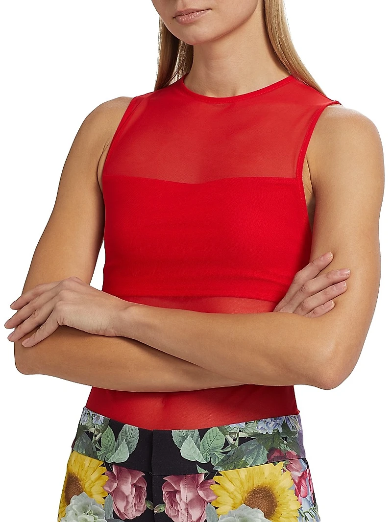 Bandeau Sleeveless Sheer Crewneck Bodysuit