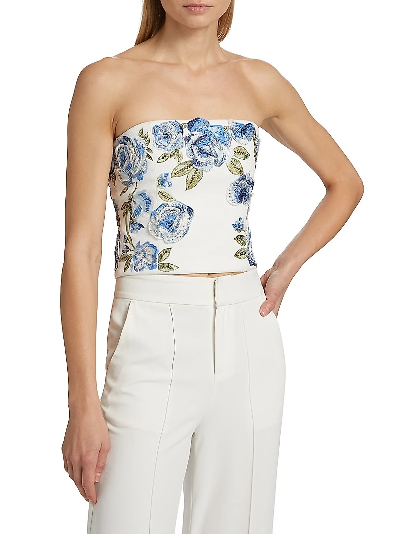 Cece Floral Embroidered Crop Top