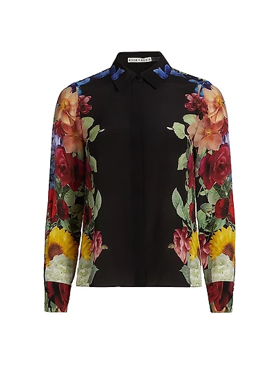 Brady Floral Silk Button-Front Blouse