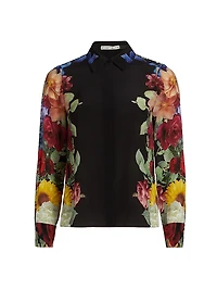 Brady Floral Silk Button-Front Blouse