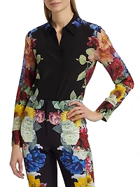 Brady Floral Silk Button-Front Blouse