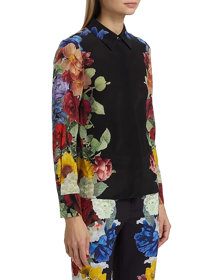 Brady Floral Silk Button-Front Blouse