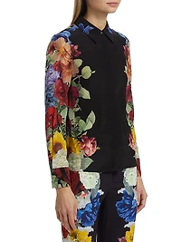Brady Floral Silk Button-Front Blouse