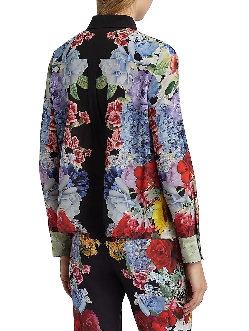 Brady Floral Silk Button-Front Blouse