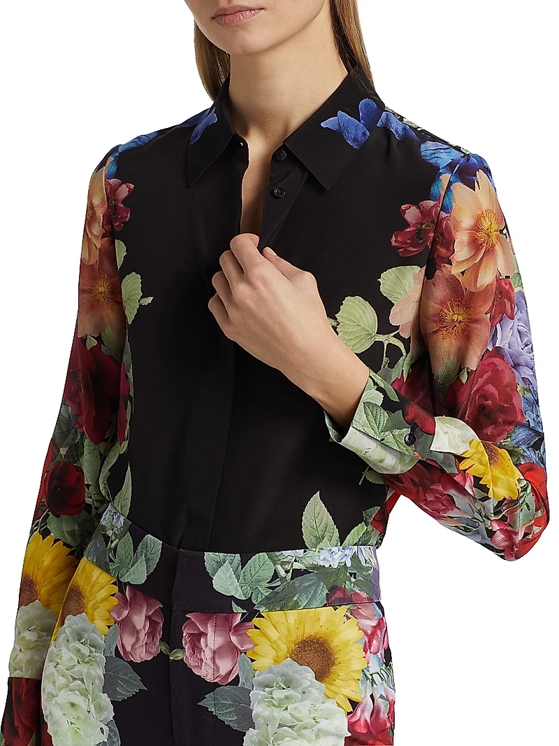 Brady Floral Silk Button-Front Blouse