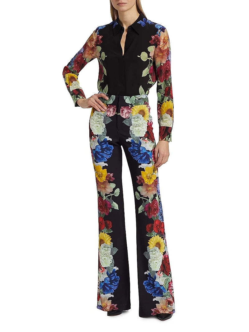 Brady Floral Silk Button-Front Blouse