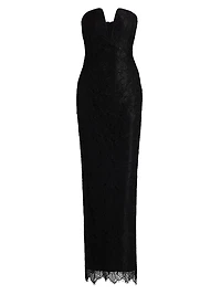 Lace-Trimmed Strapless V-Neck Gown