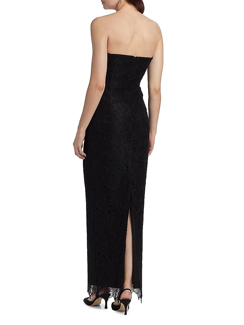 Lace-Trimmed Strapless V-Neck Gown