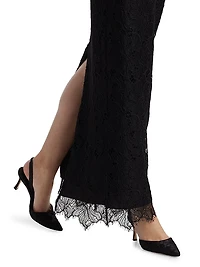 Lace-Trimmed Strapless V-Neck Gown
