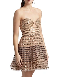 Sequined Striped Strapless Mini-Dress