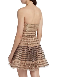 Sequined Striped Strapless Mini-Dress
