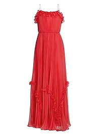 Shirred Ruffle Floor-Length Gown